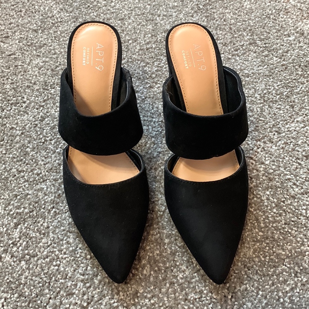 Apt. 9 Black Pointed Toe Mule Heels